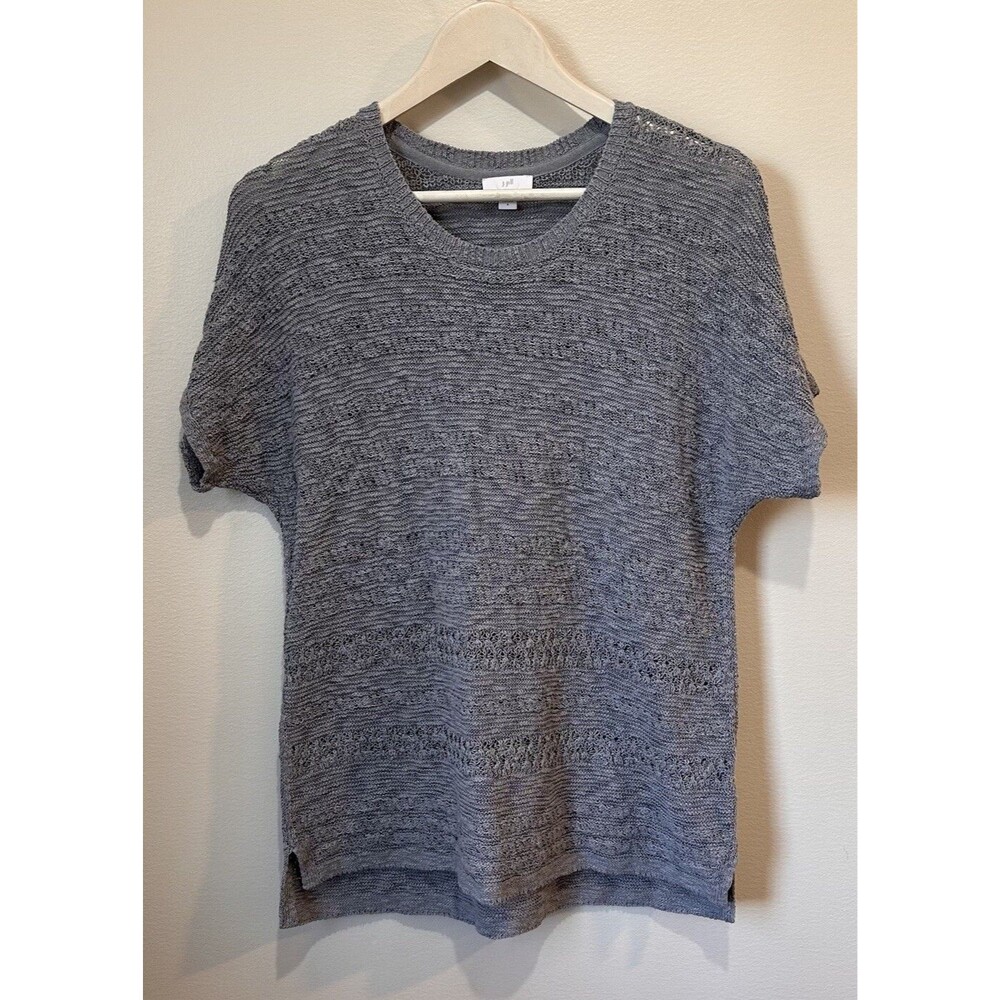 J.Jill Open Knit Short Sleeve Sweater Blouse Grey Womens Size Small